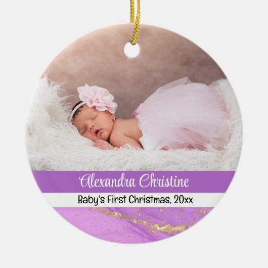 フォトパープルダブルサイド2写真ベビー最初 セラミックオーナメント (正面)