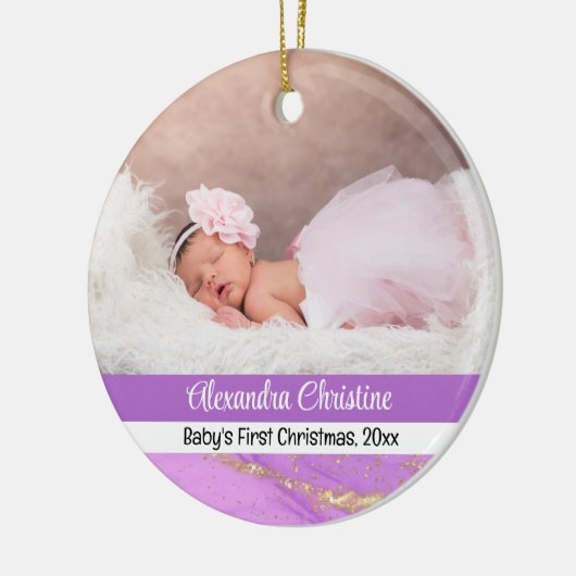 フォトパープルダブルサイド2写真ベビー最初 セラミックオーナメント (左)