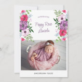 フォトパープルピンクの花を2つ誕生 案内状 (正面)
