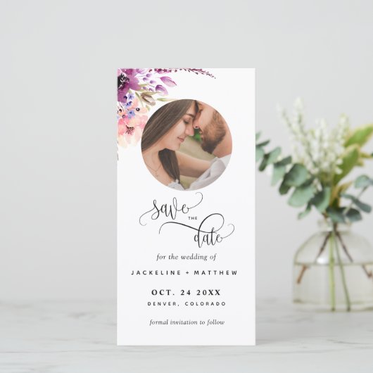 フォトパープルフローラウェディング日付ブックマークを保存 (スタンド正面)