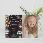 フォトパープルブラック不気味ハロウィーン誕生日 招待状 (スタンド正面)