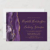 フォトパープルモダン金ゴールドアゲートプラム結婚ズ 招待状 (正面)