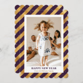 フォトパープルモダン金ゴールドハッピーニューイヤーカード シーズンカード (正面/裏面)