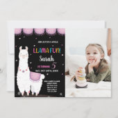 フォトパープルラマおもしろいラマ誕生日招待状 招待状 (正面)