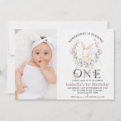 フォトパープルワイルドフラワーSome Bunny 1st Birthday 招待状 (正面)