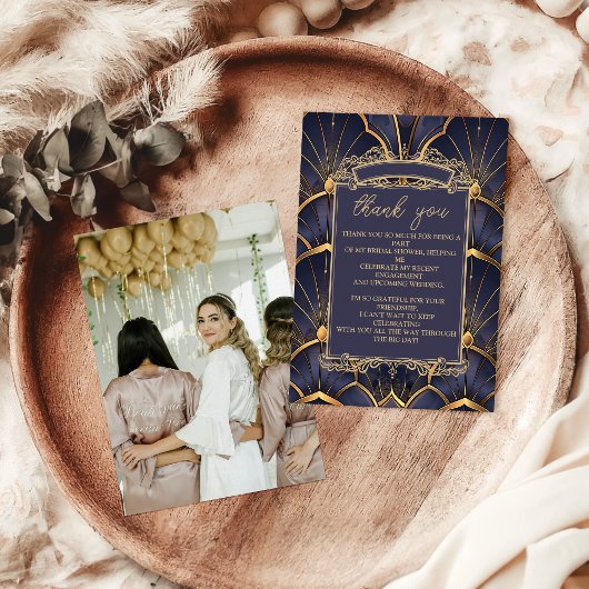 フォトパープルヴィンテージアールデコブライダルシャワー サンキューカード