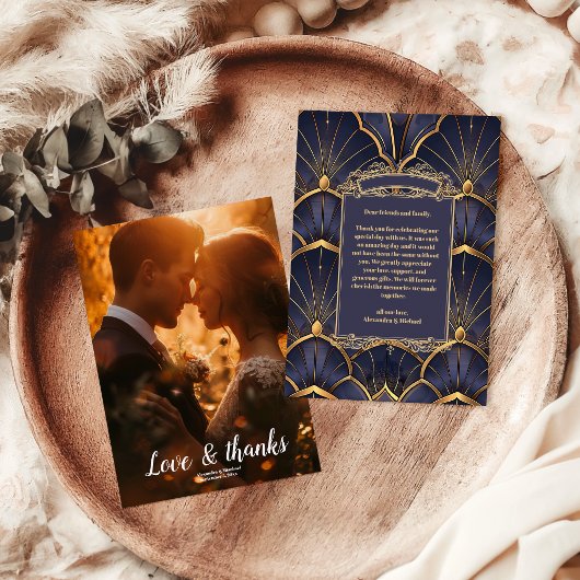 フォトパープルヴィンテージ結婚アールデコ サンキューカード