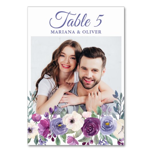 フォトパープル明るい赤紫色ブルゴーニュ結婚フローラ テーブルナンバー (正面)