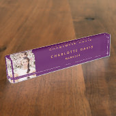 フォトパープル金ゴールドモノグラムミニマル主義者 デスクネームプレート (側面)