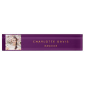 フォトパープル金ゴールドモノグラムミニマル主義者 デスクネームプレート (正面)