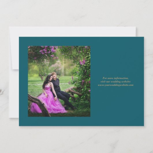 フォトパープル金ゴールド瑪瑙ティール（緑がかった色）結婚式の日付を保存 セーブザデート (裏面)