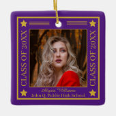 フォトパープルx 2 |金ゴールド学年卒業 セラミックオーナメント (正面)