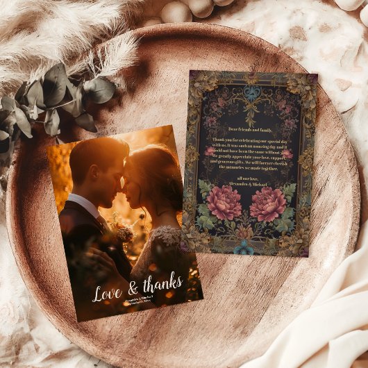 フォトビクトリアンフローラ結婚ゴシック サンキューカード