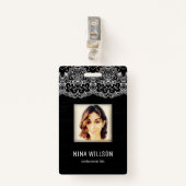 フォトビジネスIDとホワイトレース バッジ (正面クリップ)