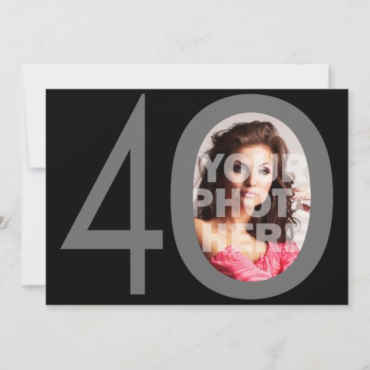フォトビッグ40ブラック/グレーバースデーパーティ招待状 招待状 (正面)