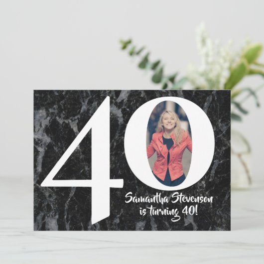 フォトビッグ40黒大理石バースデーパーティー 招待状 (スタンド正面)