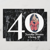 フォトビッグ40黒大理石バースデーパーティー 招待状 (正面/裏面)