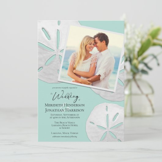 フォトビーチシーグラス砂ド結婚ルのウェブサイト 招待状 (スタンド正面)