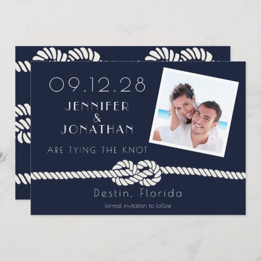 フォトビーチ航海のロープネイビーホワイトWebサイト セーブザデート (正面/裏面)