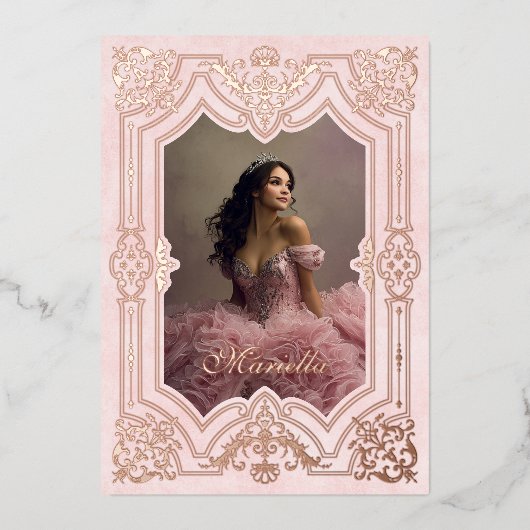 フォトピエレガントッククラウンティアラ王室のキンセアニェラ 箔招待状 (正面)