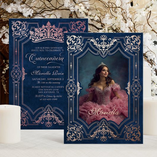 フォトピエレガントッククラウンティアラ王室のキンセアニェラ 箔招待状