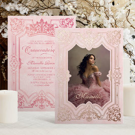 フォトピエレガントッククラウンティアラ王室のキンセアニェラ 箔招待状