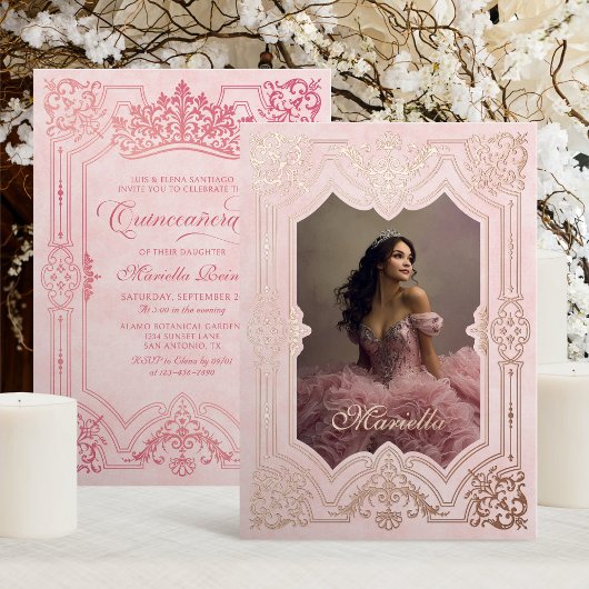 フォトピエレガントッククラウンティアラ王室のキンセアニェラ 箔招待状