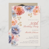 フォトピエレガントンクフローラ30歳の誕生日 招待状 (正面/裏面)