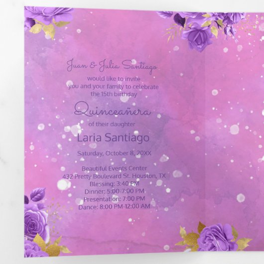 フォトピスペインのックウォーター色キンセアニェラ 三つ折り招待状 (内部最初)