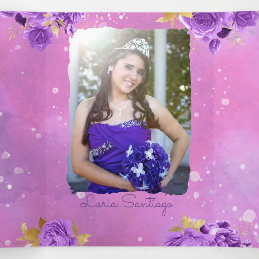 フォトピスペインのックウォーター色キンセアニェラ 三つ折り招待状 (内部中)