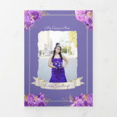 フォトピスペインのンクと紫のバラキンセアニェラ 三つ折り招待状 (カバー)