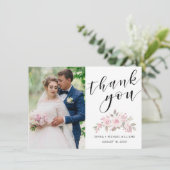 フォトピモダンックピンクのローズフローラブラックスクリプ結婚ト サンキューカード (スタンド正面)