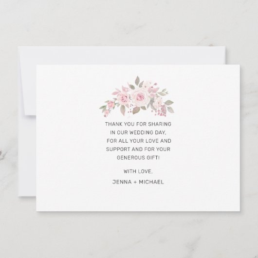 フォトピモダンックピンクのローズフローラブラックスクリプ結婚ト サンキューカード (裏面)