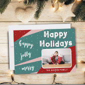 フォトピモダンックピンク緑オレンジ色のストライプクリスマス シーズンカード