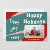 フォトピモダンックピンク緑オレンジ色のストライプクリスマス シーズンカード (正面)