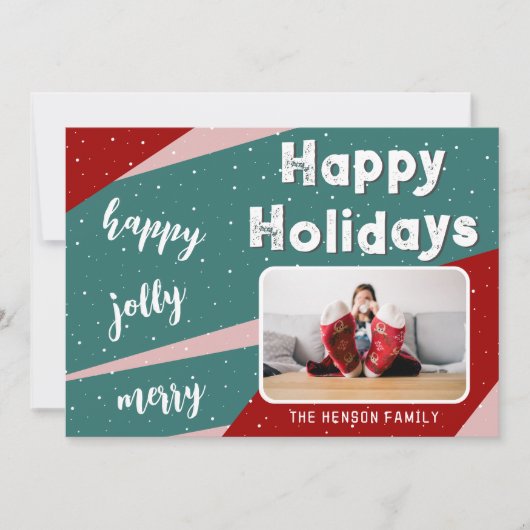 フォトピモダンックピンク緑オレンジ色のストライプクリスマス シーズンカード (正面)