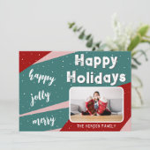 フォトピモダンックピンク緑オレンジ色のストライプクリスマス シーズンカード (スタンド正面)