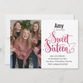 フォトピモダンンクグリッタースウィート16誕生日 招待状 (正面)