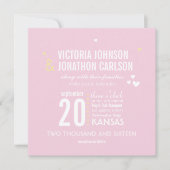 フォトピンクとイエロージグザグタイポグラフィ結婚ズ 招待状 (正面)