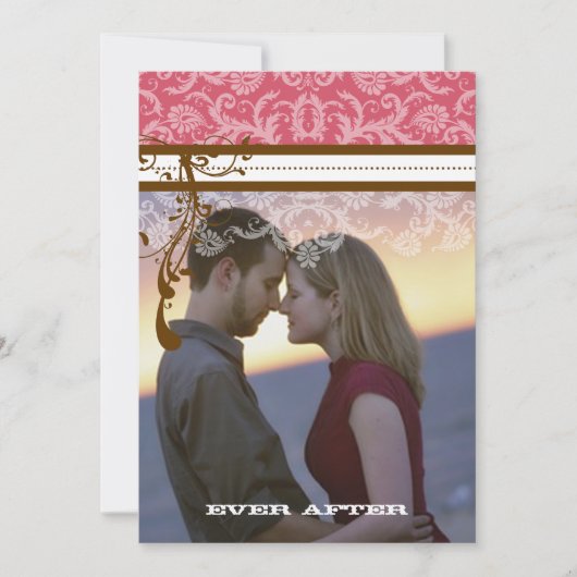 フォトピンクとチョコレートブラウンヴィンテージダマスク 招待状 (正面)