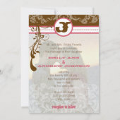 フォトピンクとチョコレートブラウンヴィンテージダマスク 招待状 (裏面)