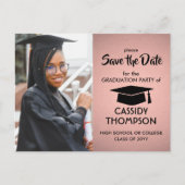 フォトピンクとブラックモダンの卒業式日付を保存 ポストカード (正面)