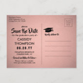 フォトピンクとブラックモダンの卒業式日付を保存 ポストカード (裏面)