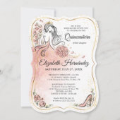 フォトピンクと金ゴールドプリンセスキンセアニェラ誕生日 招待状 (正面)