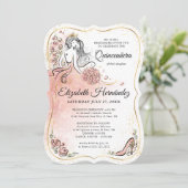 フォトピンクと金ゴールドプリンセスキンセアニェラ誕生日 招待状 (スタンド正面)