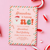 フォトピンクのクリスマス1st誕生日パーティー 招待状