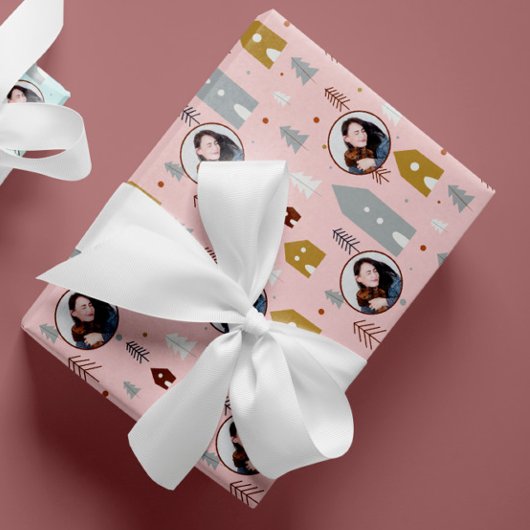 フォトピンクのクリスマス ラッピングペーパー