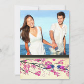 フォトピンクのネイビーラブバードさくらんぼ結婚の花 招待状 (正面)