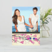 フォトピンクのネイビーラブバードさくらんぼ結婚の花 招待状 (スタンド正面)