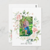 フォトピンクのバラEucalyptus Greenery日付を保存 ポストカード (正面/裏面)